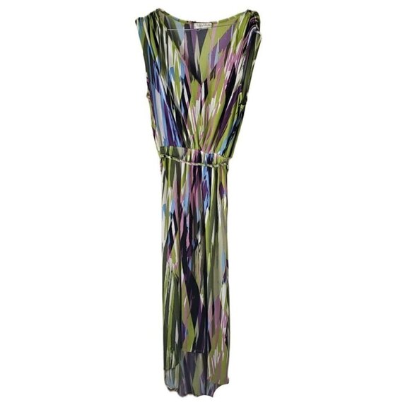 London Style Multicolor Print Sleeveless Maxi Dress with Braided Belt - Picture 1 of 3